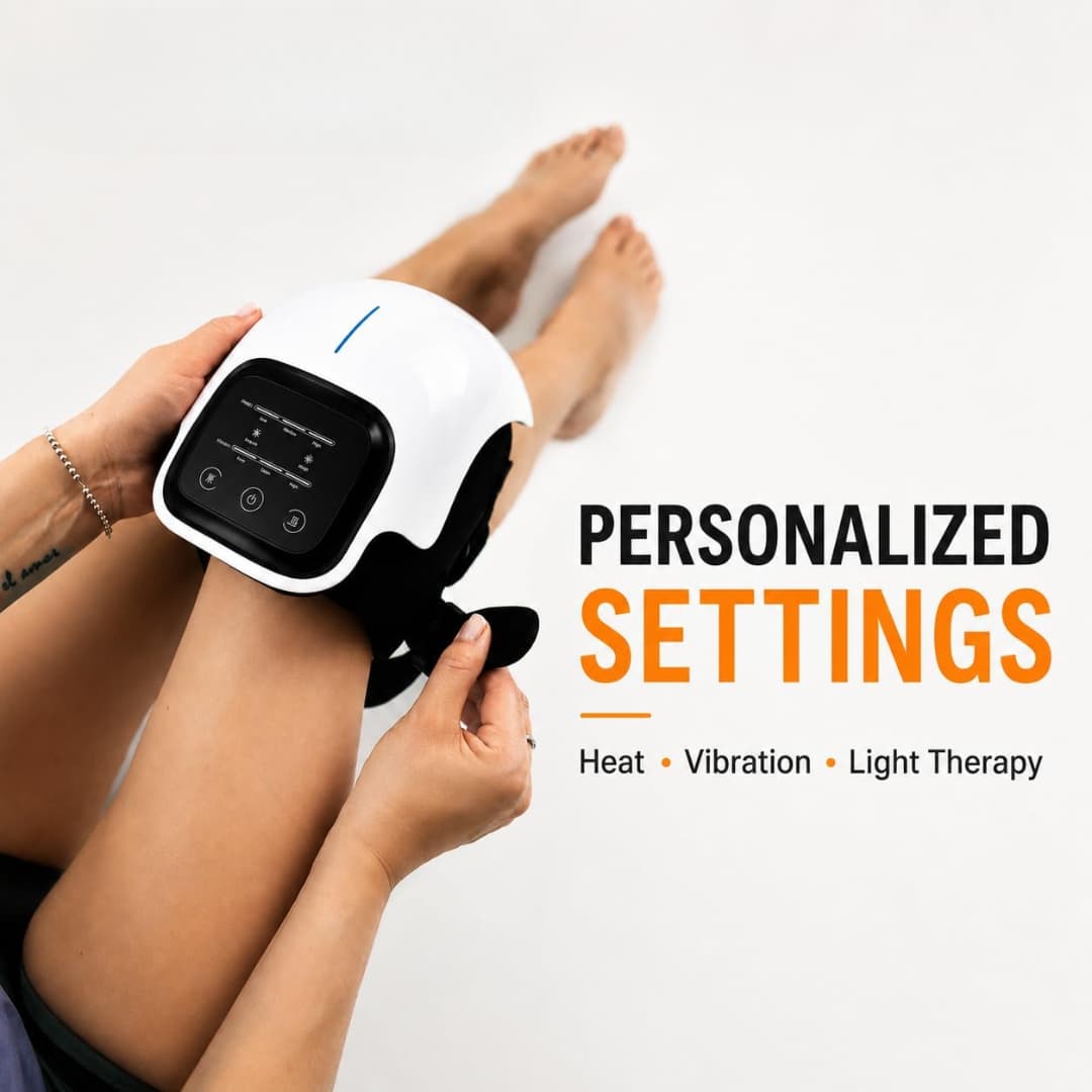 Adjusting the heat, vibration and light settings on the knee wrap while seated