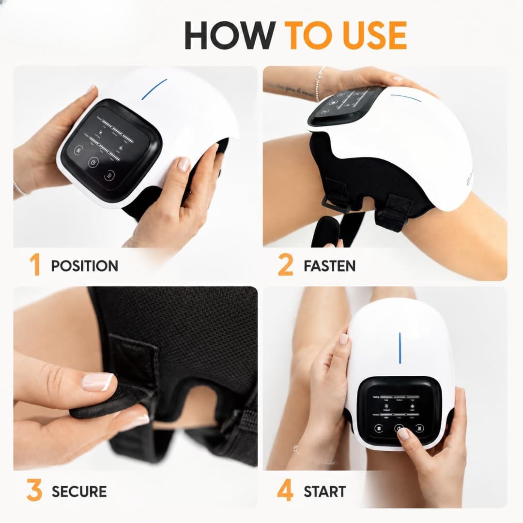 How to use the Welnexx Knee Wrap in 4 steps: position, fasten, secure, start
