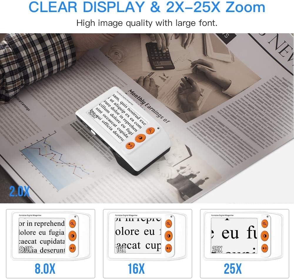Welnexx Portable Digital Magnifier for Low Vision — 3.5" Spot Reading Aid, 2x–25x Zoom, 8 Color Modes