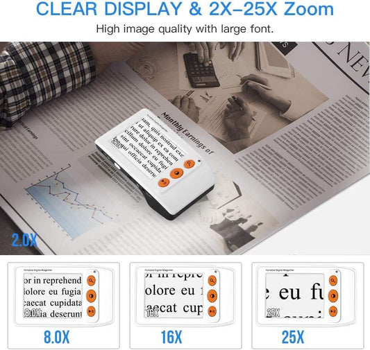 Welnexx Portable Digital Magnifier for Low Vision — 3.5" Spot Reading Aid, 2x–25x Zoom, 8 Color Modes